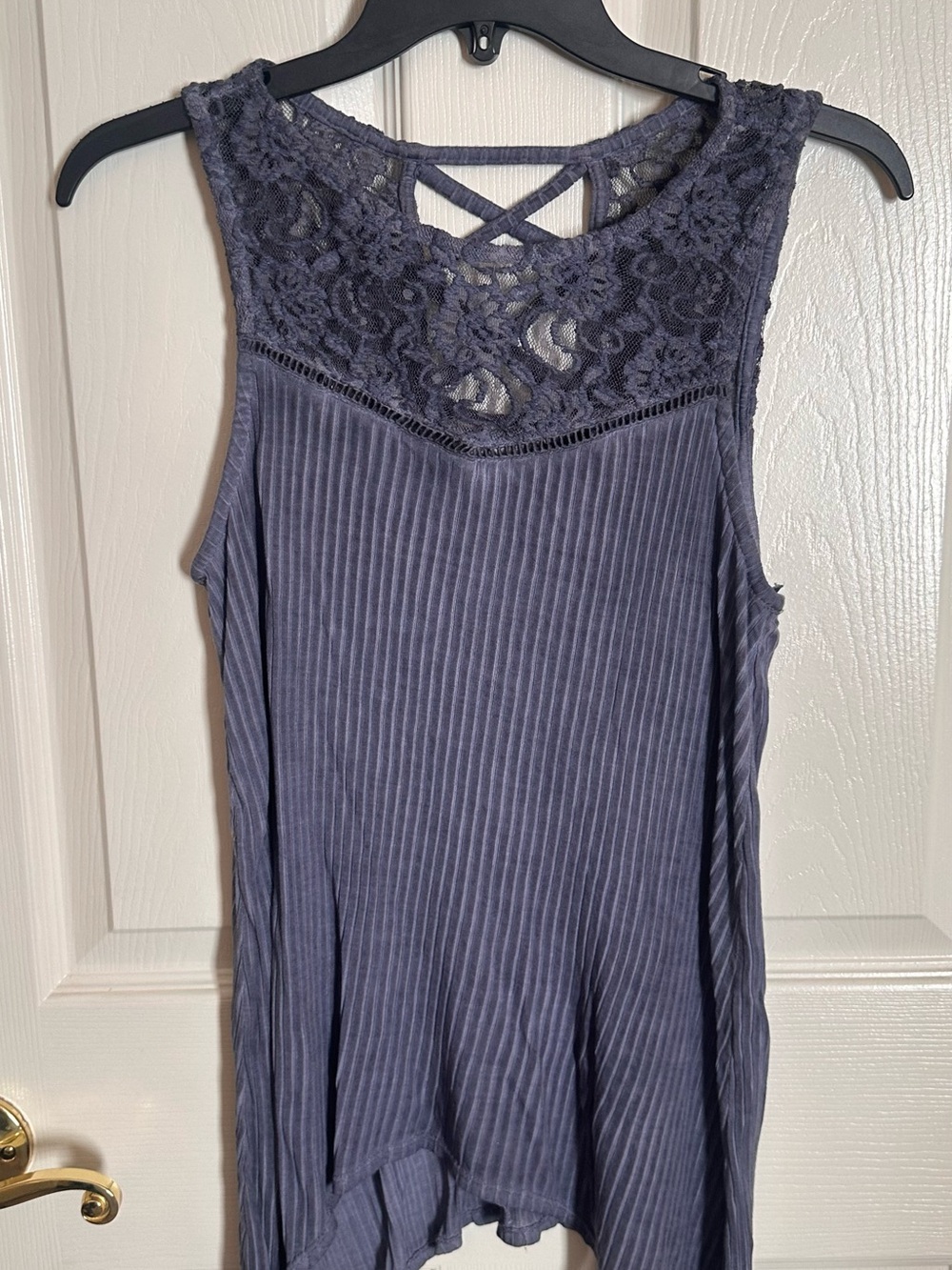 Knox Rose Lace Yoke Ribbed Tank - Slate